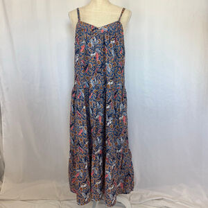 Boho Feathers & Floral Print Midi Dress Knox Rose Lined Sleeveless Women's L